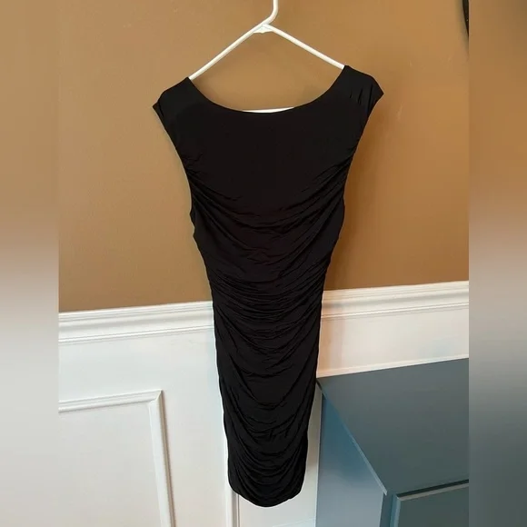 H&M Women’s Black Ruched Dress Size 12 Slinky Bodycon LBD Cocktail - Picture 5 of 7